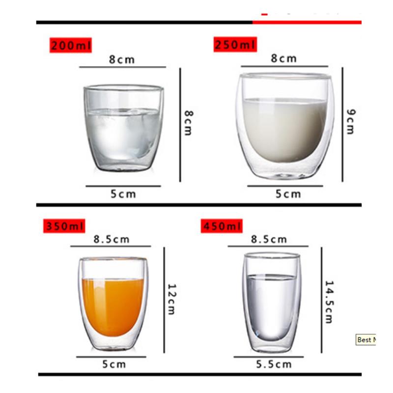450ml/350ml/250ml High quality doubl wall borosilicate glass tea cup coffee cup