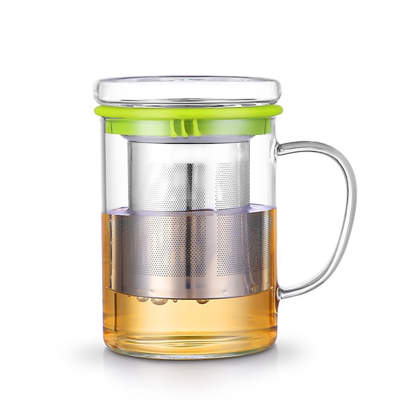 400ML Heat Resistant Glass Tea Cup with Lid and stainless steel strainer