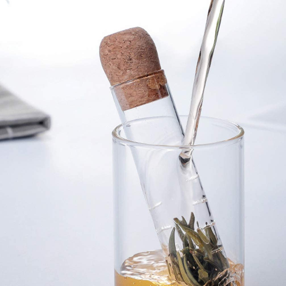 Universal Glass Tea Stick Infuser Brewing Bulk Tea Filter Transparent Glass Tea Strainer with wood cork
