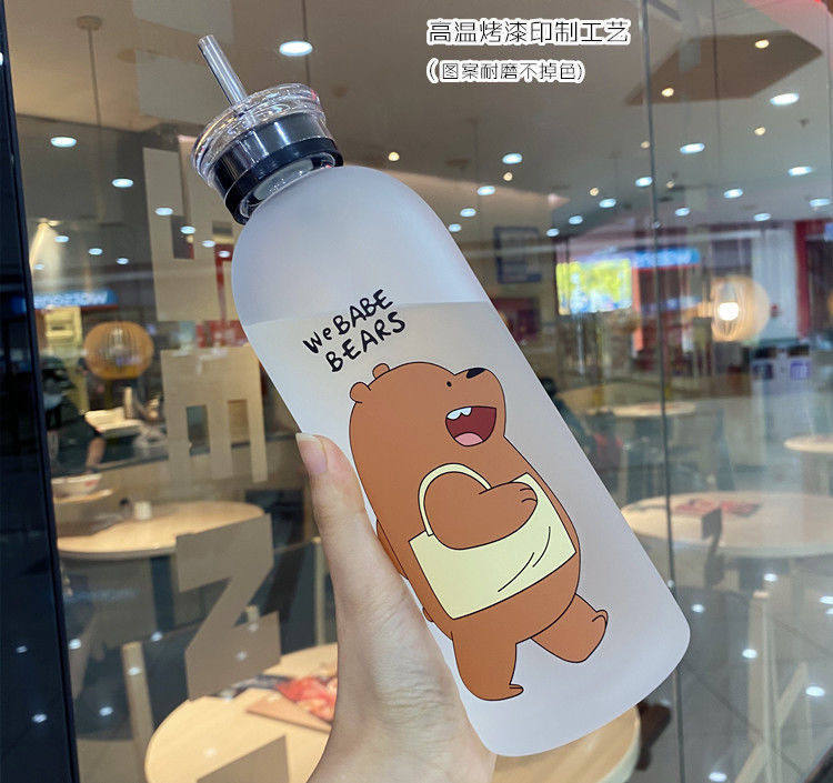 Panda Bear Cup Drinkware 1000ml Water Bottles Cartoon Water Bottle with Straw Transparent Frosted Leak-proof Cute Modern Offered