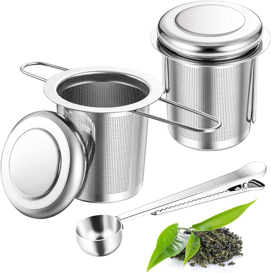 2 Pieces Tea Filter Loose Tea Stainless Steel Foldable Fine Tea Infuser with Spoon