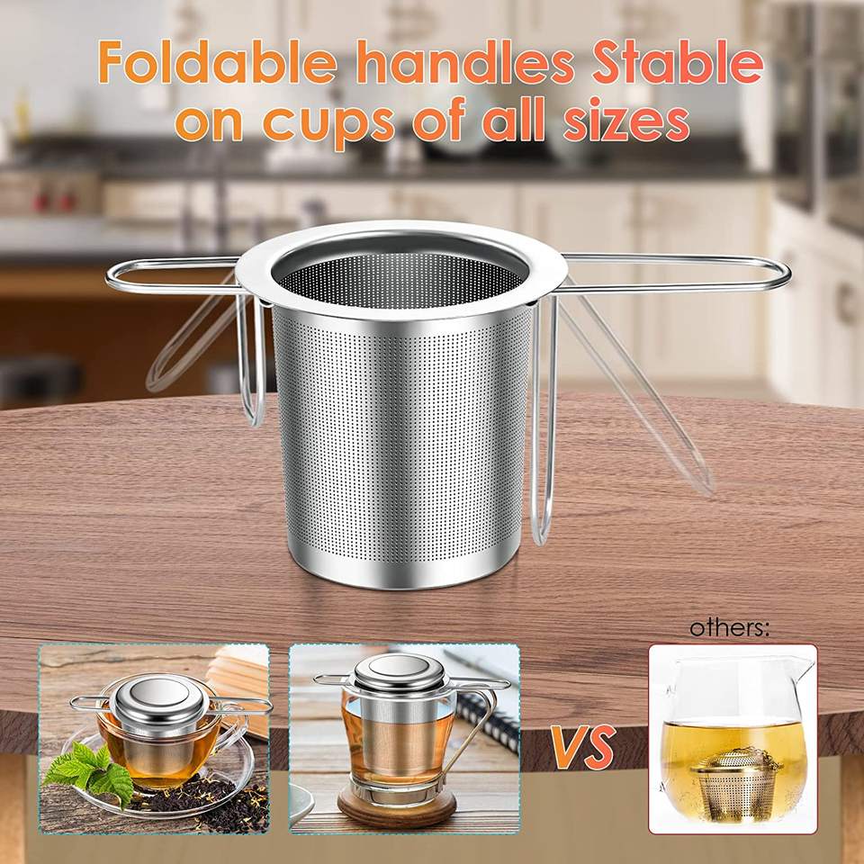 2 Pieces Tea Filter Loose Tea Stainless Steel Foldable Fine Tea Infuser with Spoon