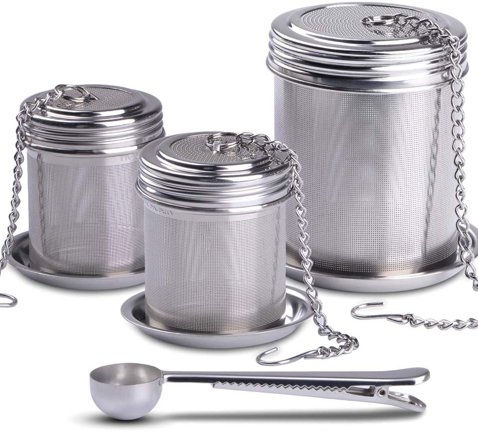 18/8 Stainless Steel Tea Ball Cooking Infuser Extra Fine Mesh Tea Infuser Set with Extended Chain Hook