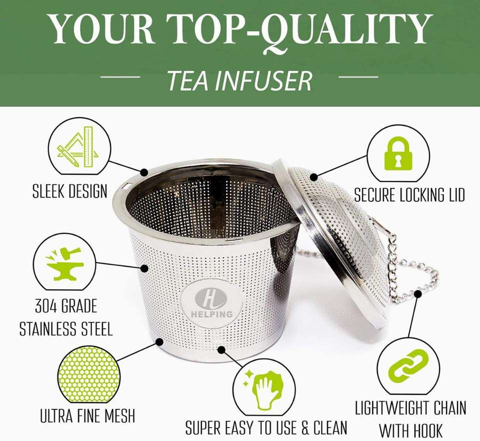 Fine Holes Tea Infuser Set (2+1 Pack) 2 Single Cup Infusers 1 Large Infuser and Metal Scoop with Bag Clip