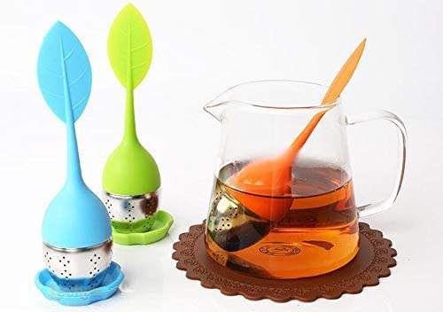 Set of 4 Silicone Handle Stainless Steel Strainer Drip Tray Included - Loose Tea Steeper - Best Tea Infuser