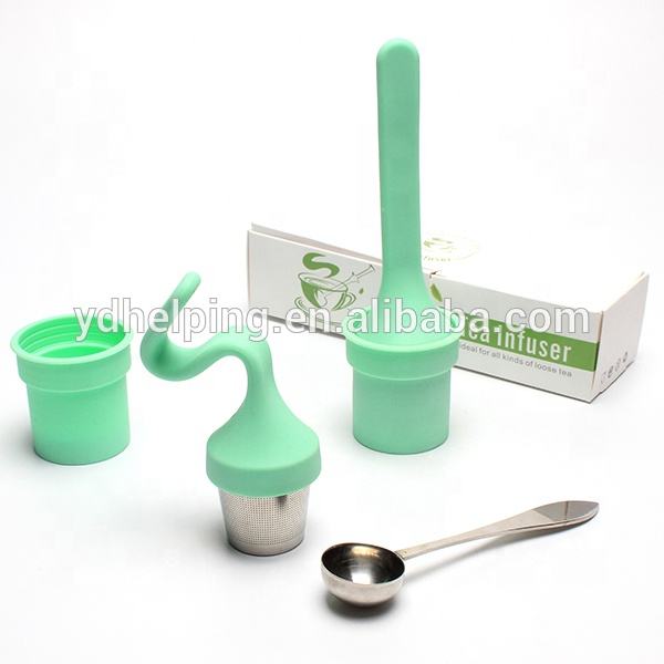 Random color Silicone&stainless steel Loose Leaf Tea Infuser Handle plus Tea Spoon filter set