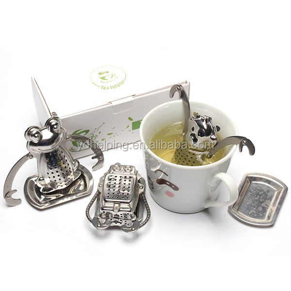 LFGB certified tea infuserr in robot , monkey , frog shape in color box packed