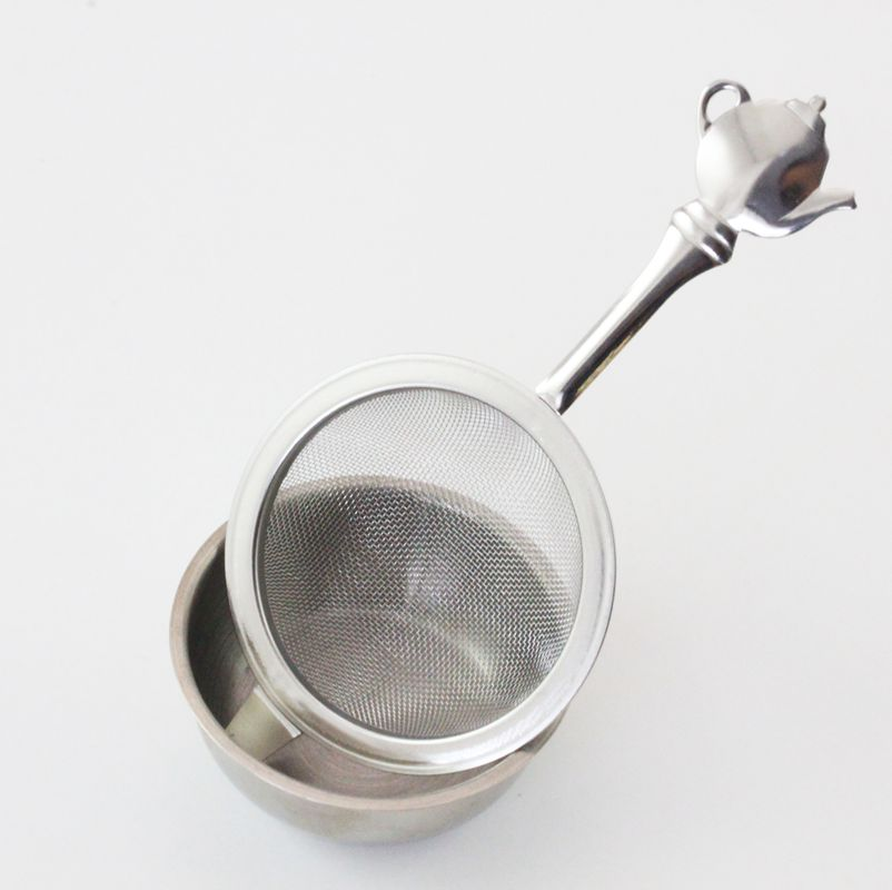 Stocked HOT Selling Stainless Steel Coffee Strainer Fine Mesh Tea Strainer teapot shape handle special gift with drip tray
