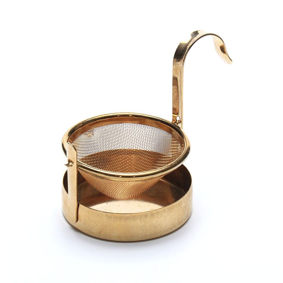 Easy Use Food Grade Gold Plated Stainless Steel Tea Filter Tea Strainer with Hook Handle