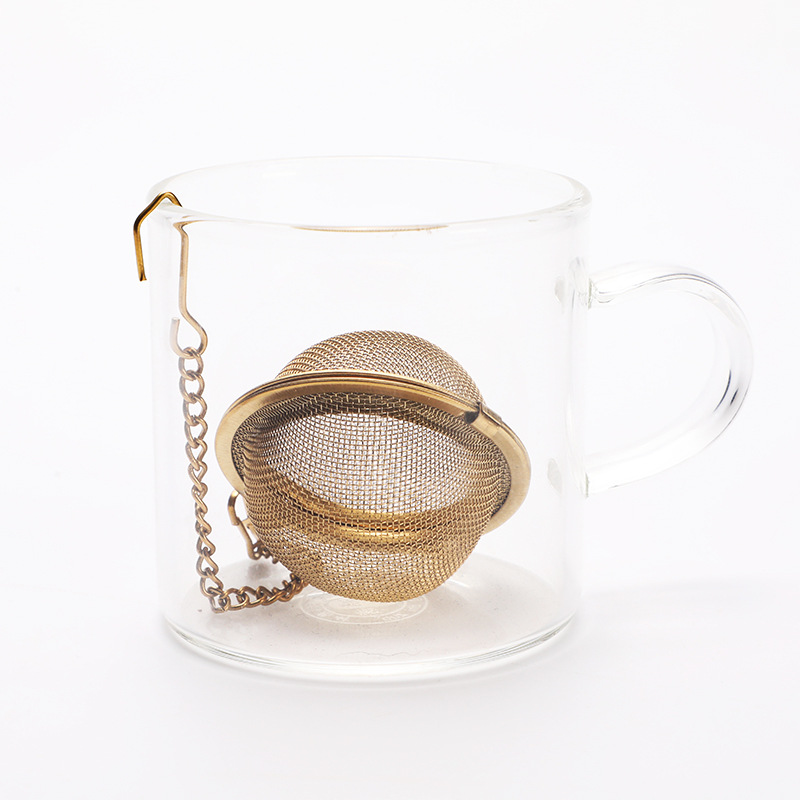 Hot sale titanium gold plated 5cm fine mesh tea ball infuser strainer with chain