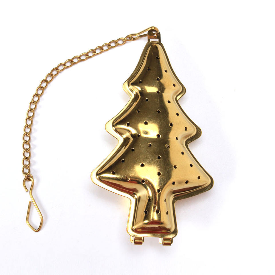 High Quality Stainless Steel Gold plated Christmas Tree Tea Infuser Filter with Universal Chain