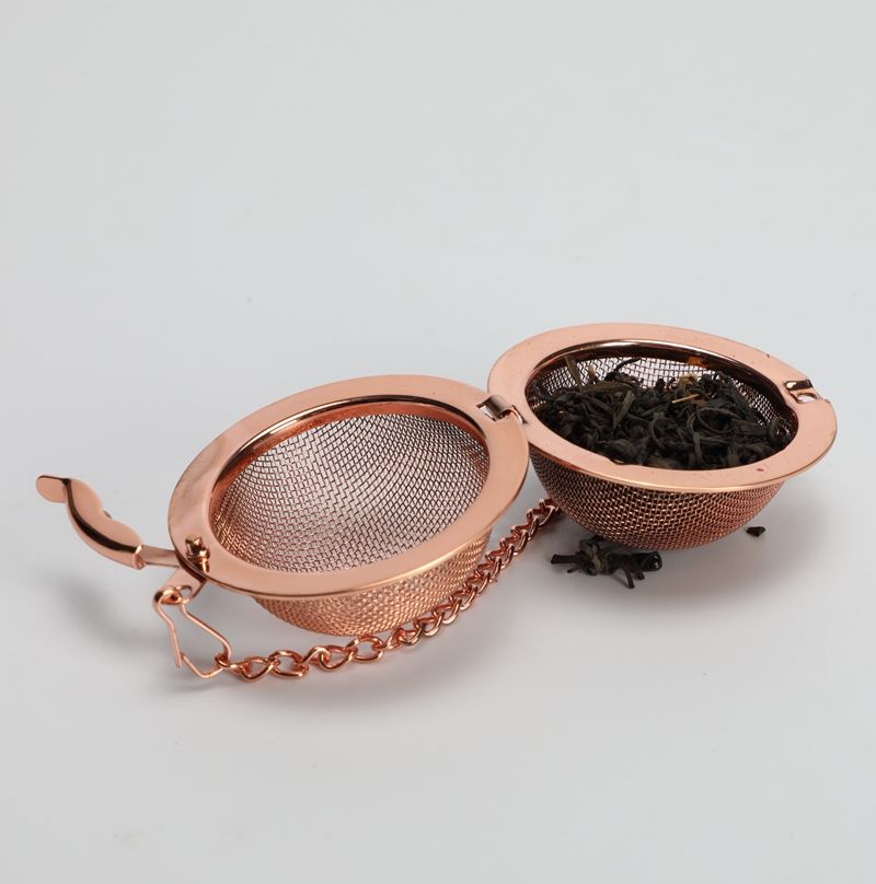 High quality 8.5cm tea ball infuser in Rose gold color with chain Yangjiang Helping tea infuser