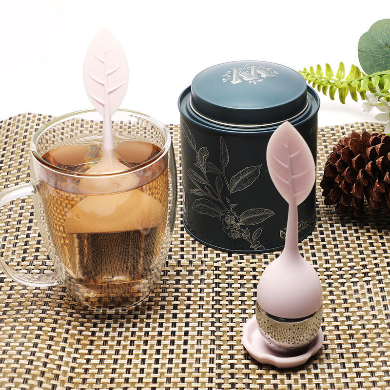 Leaf Shape Silicone Stainless Steel Tea Infuser Strainer With Tray