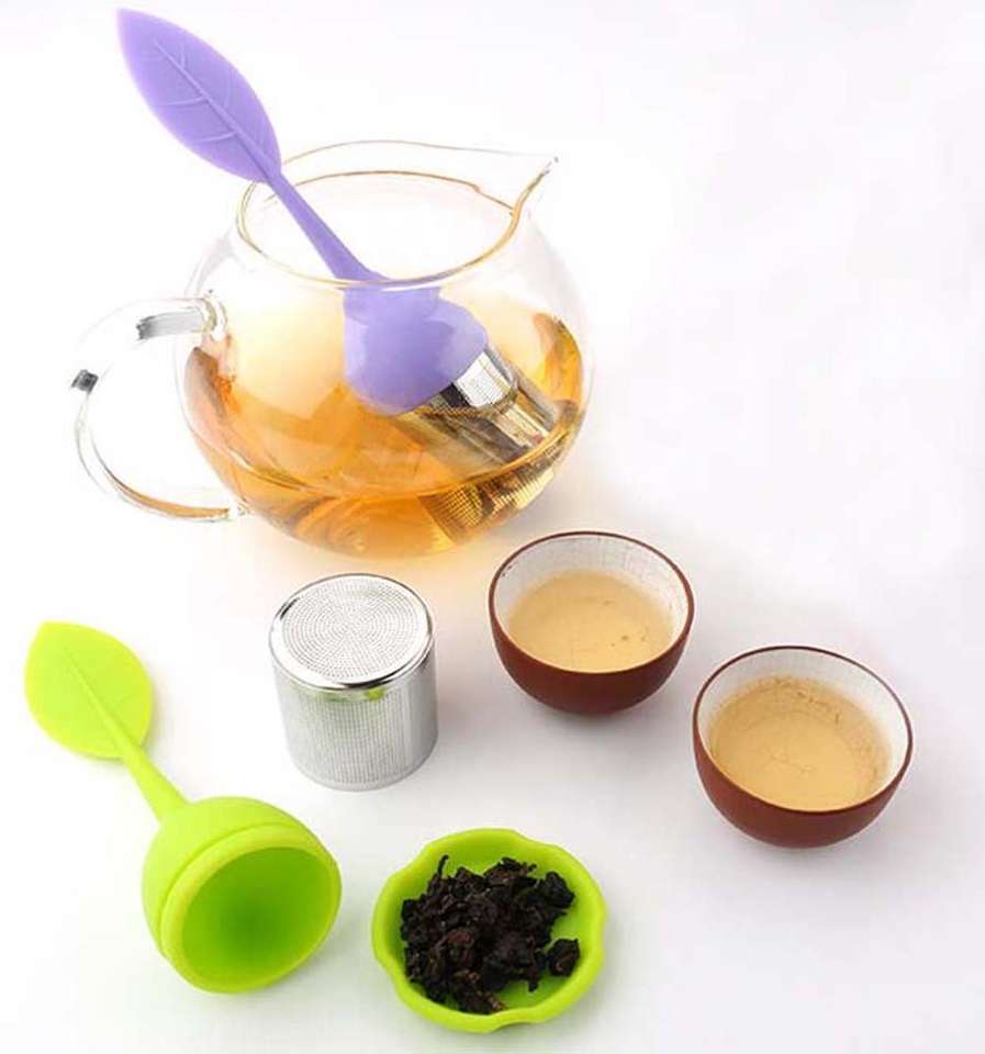 Hot Selling Silicone Leaf Stainless Steel Tea Infuser Set BPA Free tea Strainer Set Tea Filter