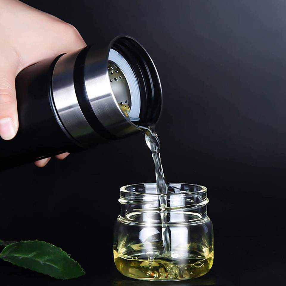 Borosilicate Double insulated glass Travel Tumbler Mug Bottle with Strainer for Loose Leaf Tea gifts