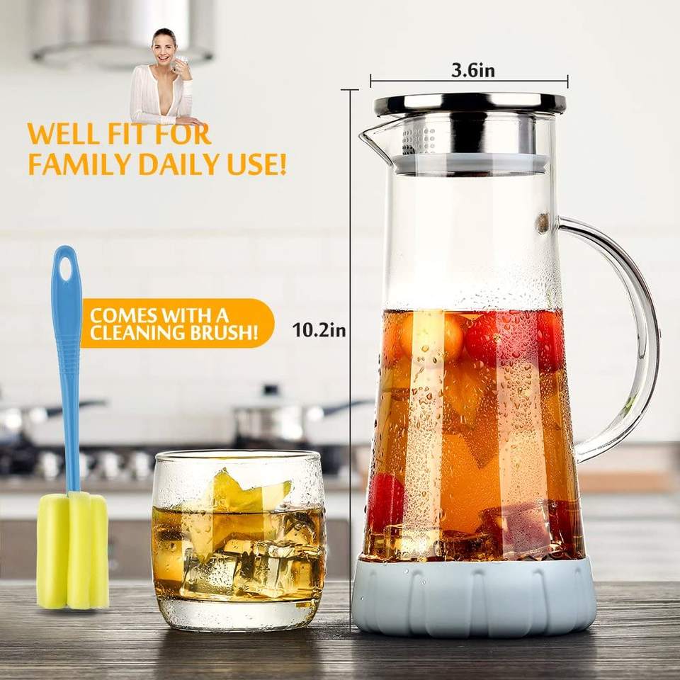1500ml Glass Water Jug with Silicone Coaster and Brush