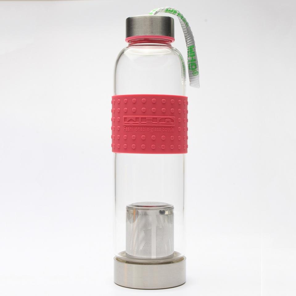 Drinking Glass Water Bottle Glass with S/S Tea Infuser Hot Selling Borosilicate BPA Free Multi-colors Customized Logo Outdoor