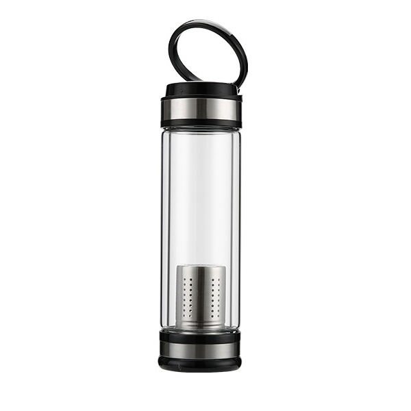 BPA Free Double Walled Glass Water Bottle with Strainer Stainless Steel Tea Infuser for Travel Applicable for Boiling Water TOUR