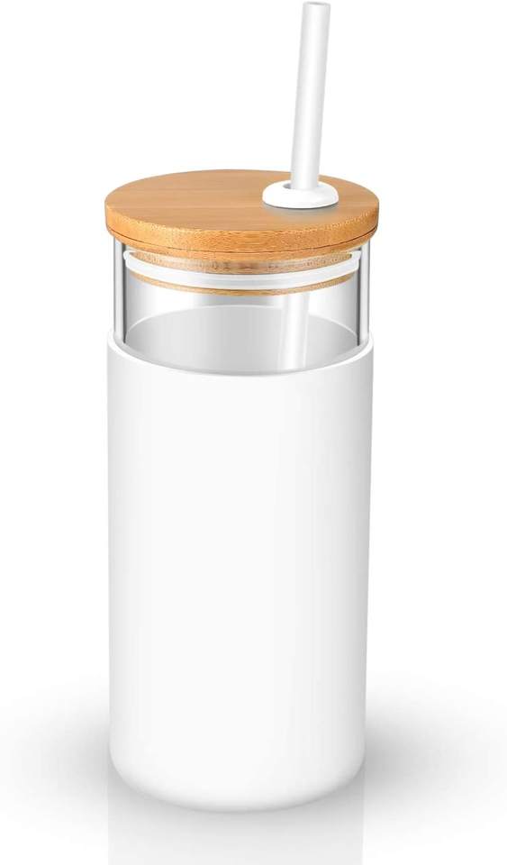 20oz Glass Tumbler Straw Silicone Protective Sleeve Bamboo Lid - BPA Free