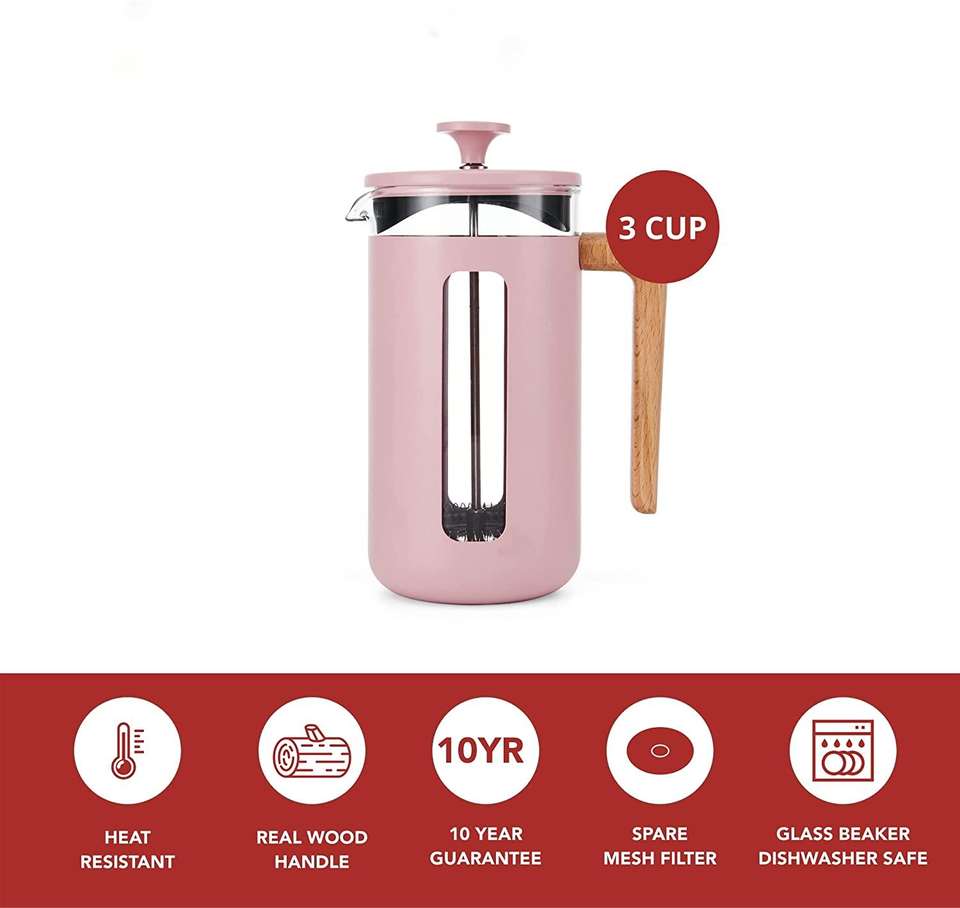 Heat-Resistant Glass and Stainless Steel with Easy-Grip Plunger, French Press Coffee Maker for Loose Tea and Ground Coffee