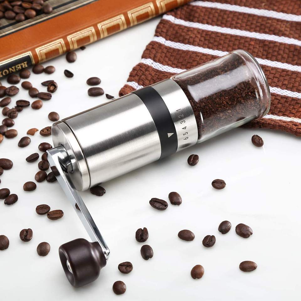 Manual Coffee Grinder Hand Coffee Grinder Portable Hand Crank Coffee Bean Grinder 6 Adjustable Setting Stainless Steel Household