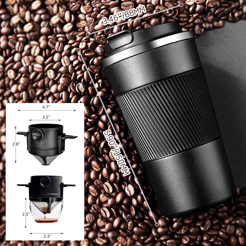 Portable Pour Over Coffee Travel Mug with Reusable Filter