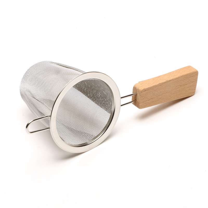FDA Approved Food Grade 304 Stainless Steel Spice Tea Filter with Wooden Handle