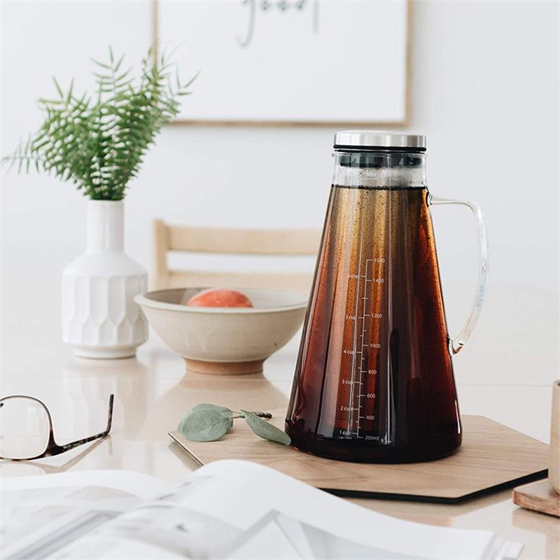 Cold Brew Iced Coffee Maker with Spout Brewing Glass Carafe with Removable Stainless Steel Filter 1500ml/51oz