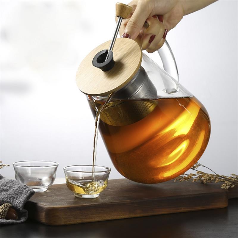 Korean Unique Borosilicate Glass Tea Pot with Filter Bamboo Lid