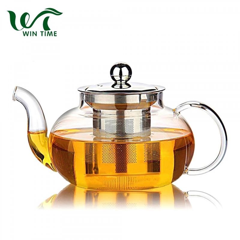 Luxury borosilicate Glass Teapot with Stainless Steel Metal Infuser