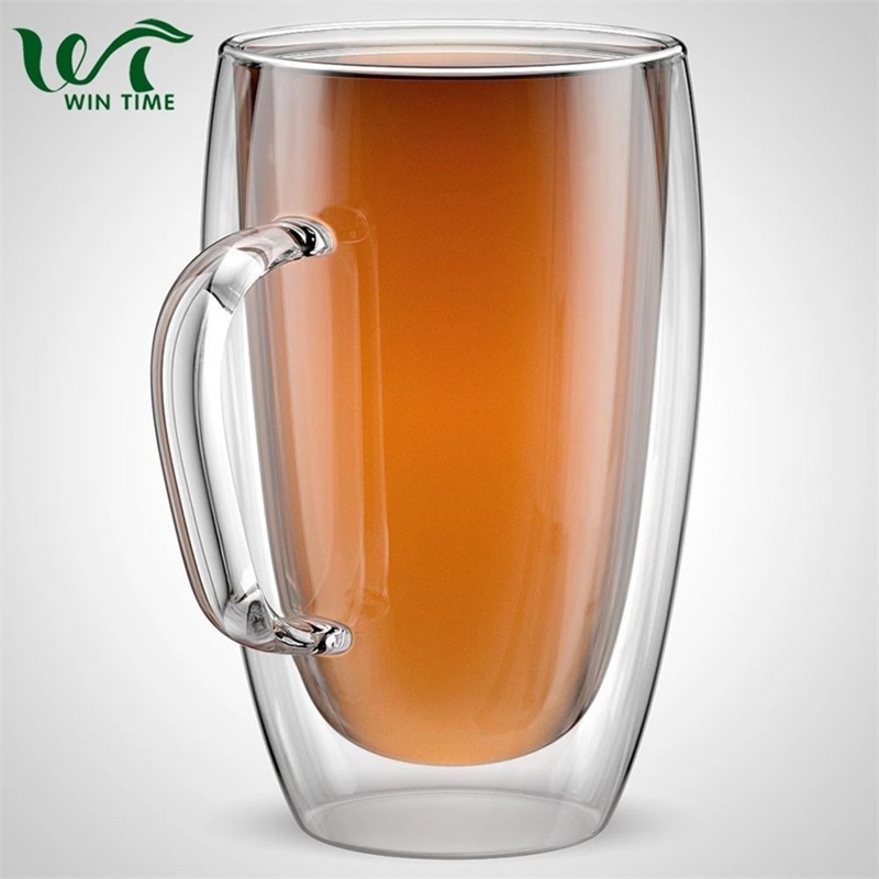 15oz/450ml Double Wall Insulated Glass Coffee Mugs Tea Cups for Espresso Latte