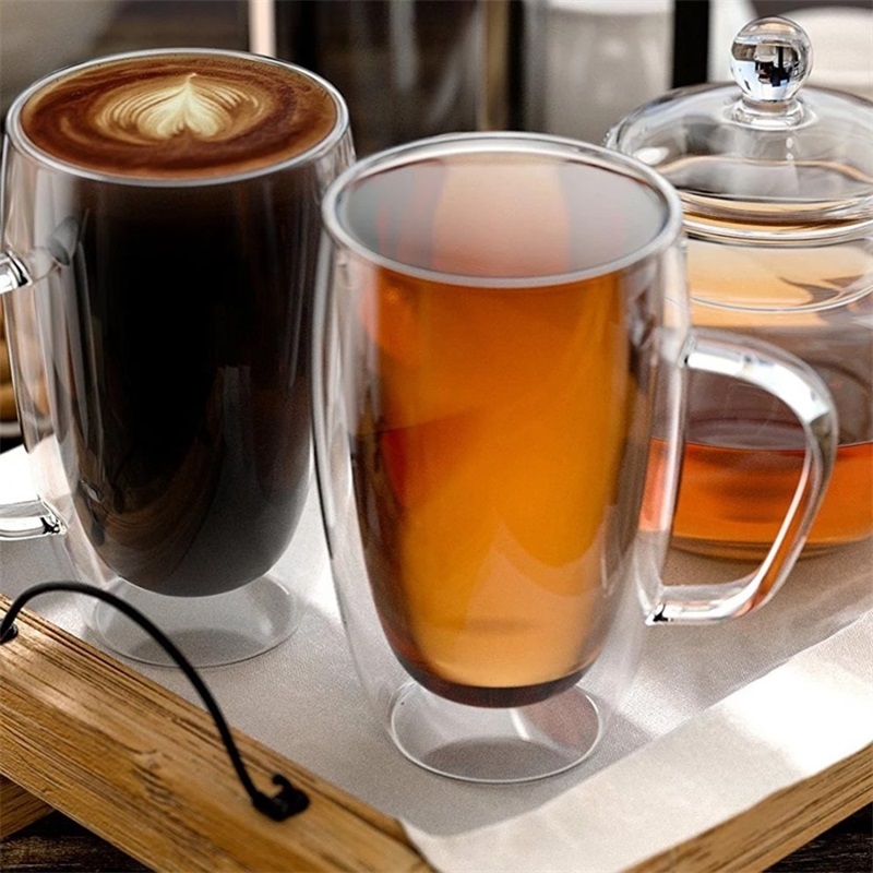 15oz/450ml Double Wall Insulated Glass Coffee Mugs Tea Cups for Espresso Latte