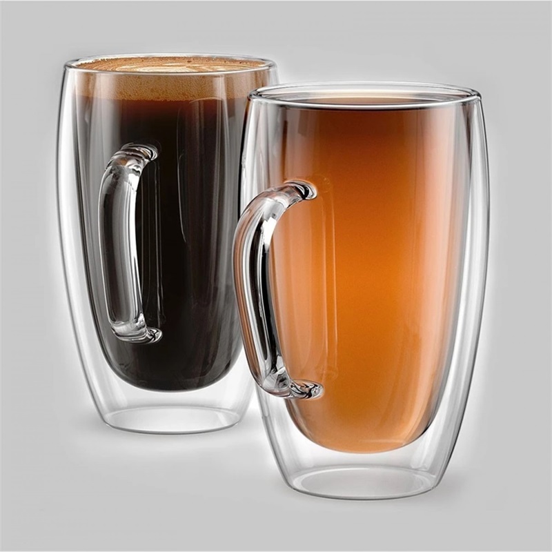 15oz/450ml Double Wall Insulated Glass Coffee Mugs Tea Cups for Espresso Latte