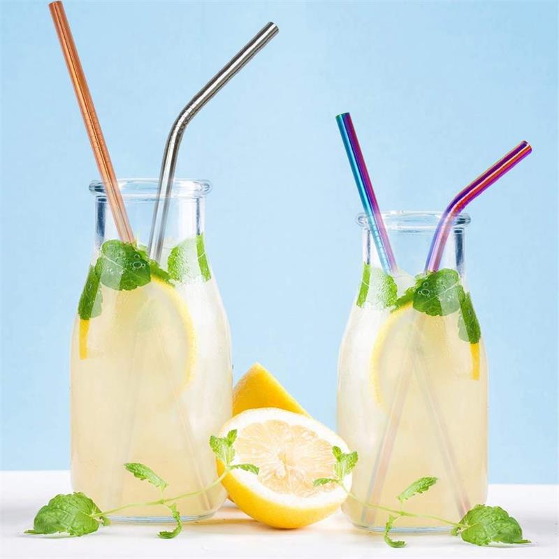 Reusable colored Metal Drinking Straws Set Of 10 Stainless Steel Straws With 2 Cleaning Brush