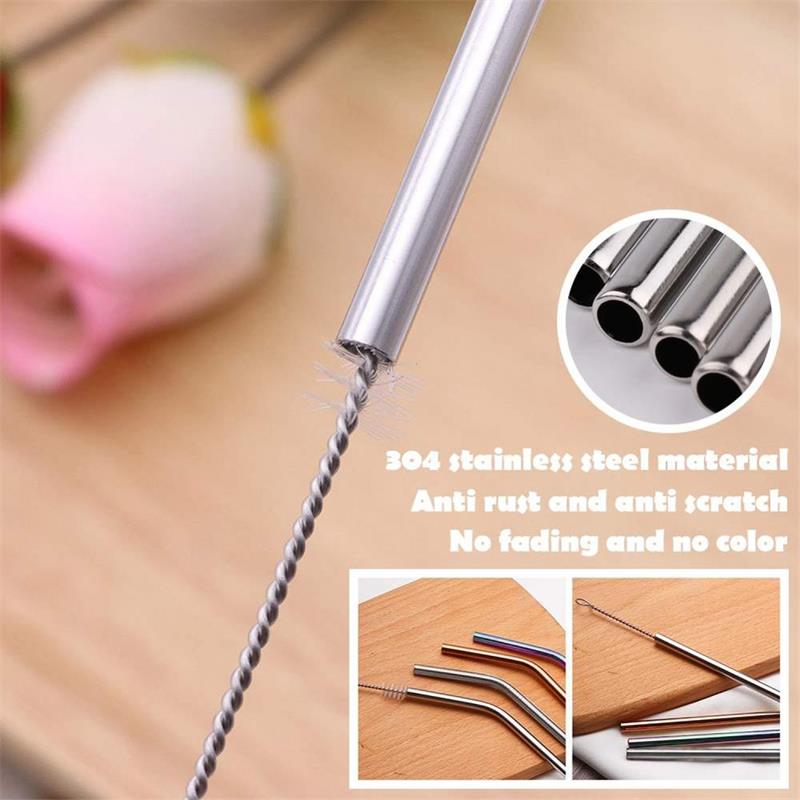 Reusable colored Metal Drinking Straws Set Of 10 Stainless Steel Straws With 2 Cleaning Brush