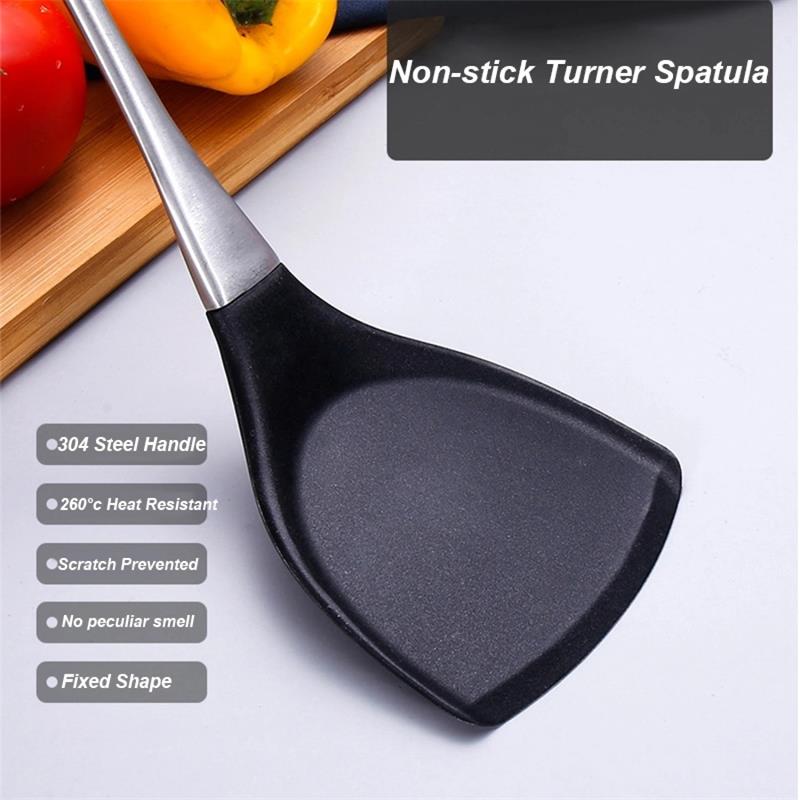 Stainless Steel Hollow Hand Grip Non-stick 260 Degrees Celsius Heat Resistant Silicone Rubber Cooking Kitchen Utensils Set of 4