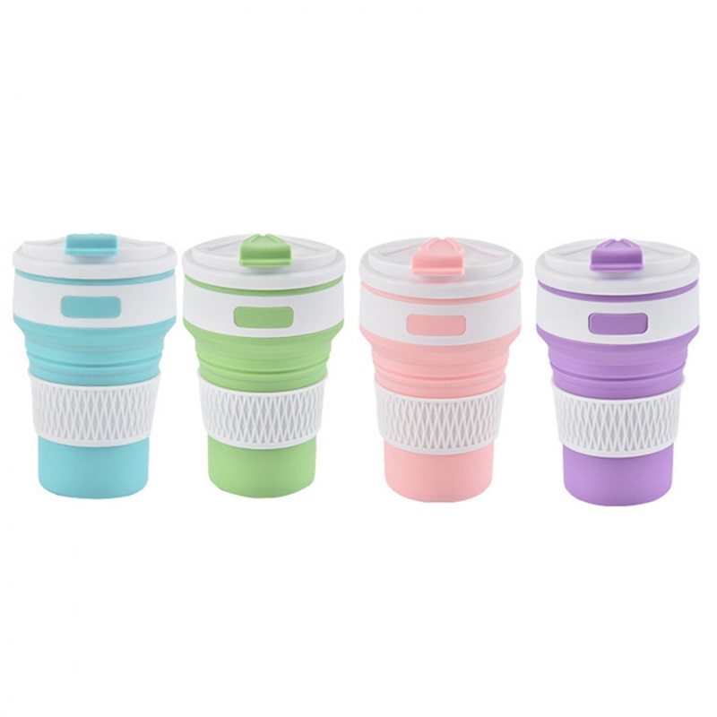 350ml Students Outdoors Travel Portable Collapsible Folding Drinking Water Coffee Mug With lid BPA Free Foldable Silicon Cup