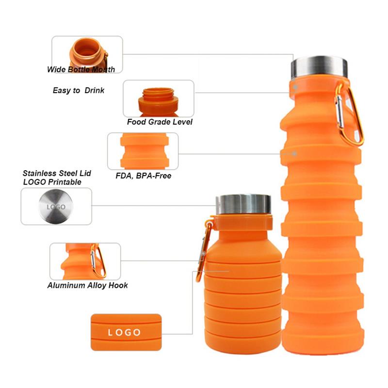 550ml BPA Free FDA Outdoor Sports Travel Gym Camping Hiking Leak Proof Portable Foldable Collapsible Silicone Water Bottle