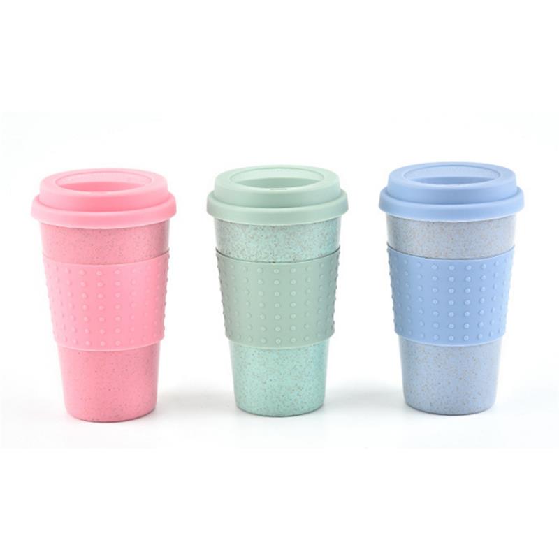 Outdoors Travel Portable Drinking Water Coffee Cup With lid Biodegradable Eco Friendly Wheat Straw Plastic Coffee Mug 200ml