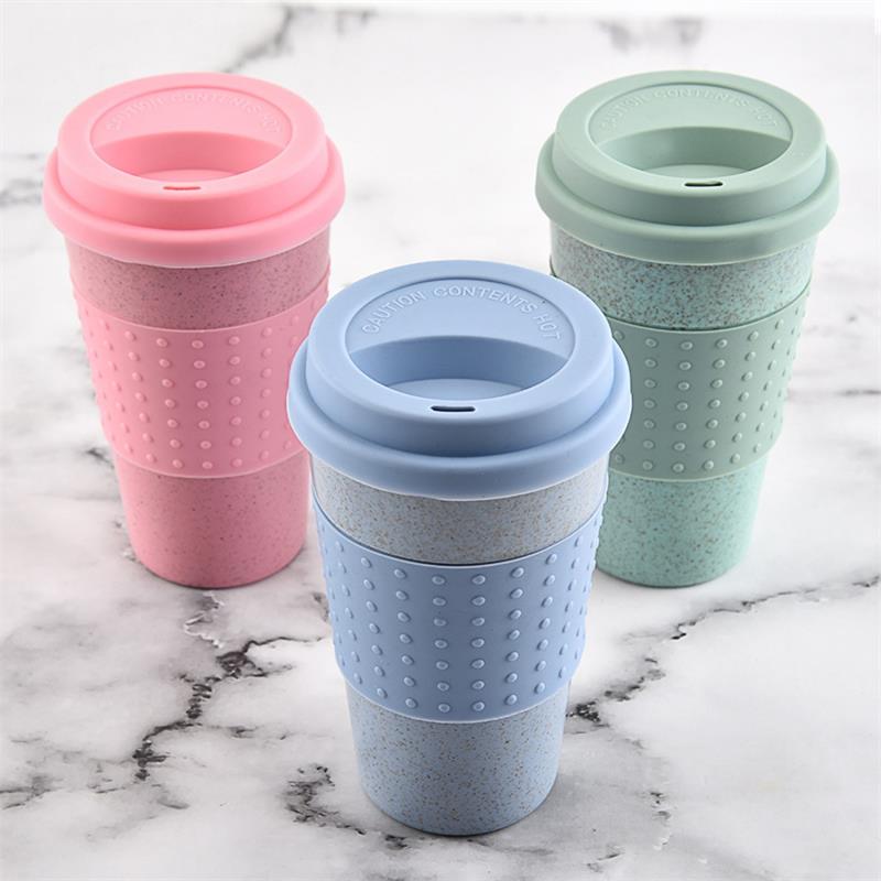 Outdoors Travel Portable Drinking Water Coffee Cup With lid Biodegradable Eco Friendly Wheat Straw Plastic Coffee Mug 200ml