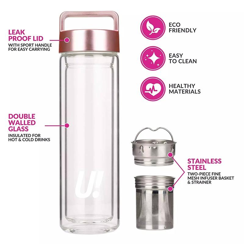 Double Walled Glass Tea Fruit Tumbler Infuser Water Bottle