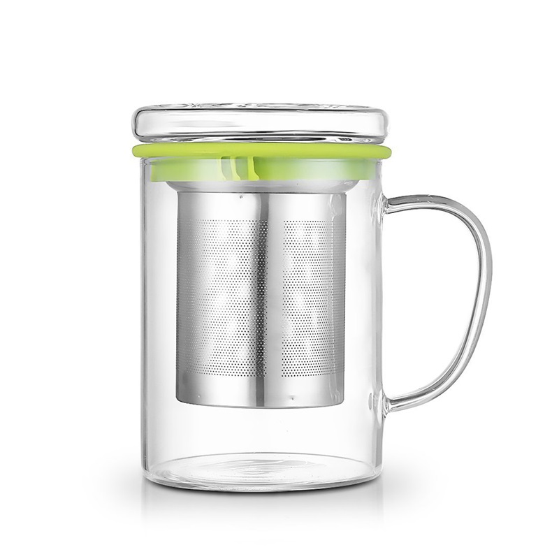 400ML Heat Resistant Glass Tea Cup with Lid and stainless steel strainer