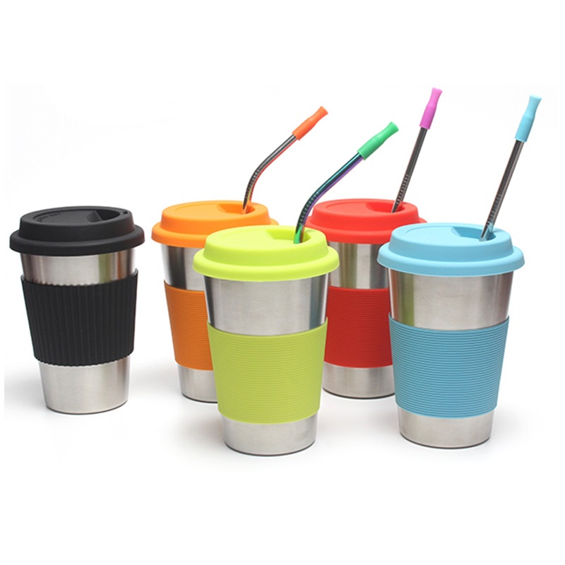 Stainless Steel Cups with Lids and Straws 16oz / 450ml