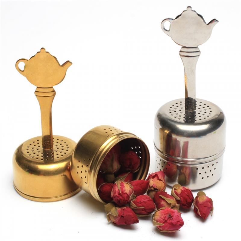Stainless Steel Strainer With Tea Pot Shape Handle(Gold-Plating)