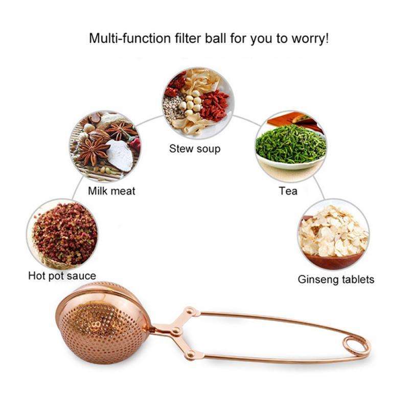 Tea Infuser Stainless Steel Sphere Mesh Tea Strainer Rose Gold Coffee Herb Spice Filter Diffuser Handle Tea Ball Kitchen Tools