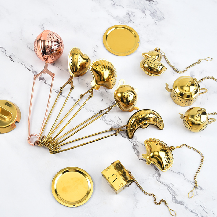 Tea Infuser Stainless Steel Sphere Mesh Tea Strainer Rose Gold Coffee Herb Spice Filter Diffuser Handle Tea Ball Kitchen Tools