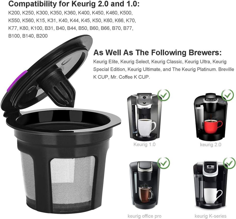 Reusable K Cups Universal Fit For Refillable Single Cup Coffee Filters - Eco Friendly Stainless Steel Mesh Filter (Pack 4)