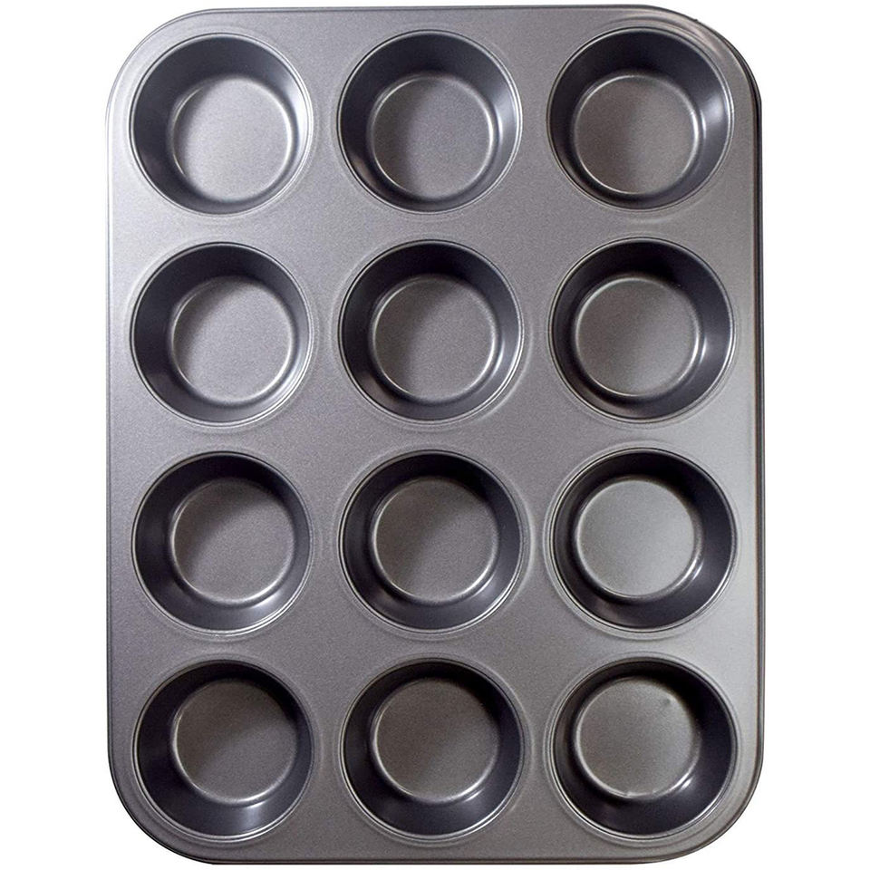 12 Cups Muffin and Cupcake Pan Nonstick Brownie Cake Pan Bakeware Carbon Steel for Oven Baking Gray Baking Dishes & Pans Metal