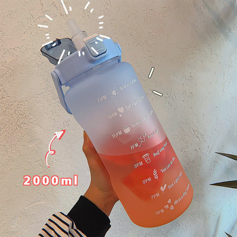 2 Liters Water Bottle Motivational Drinking Bottle Sports Tiktok Water Bottle Portable Reusable Plastic Cups