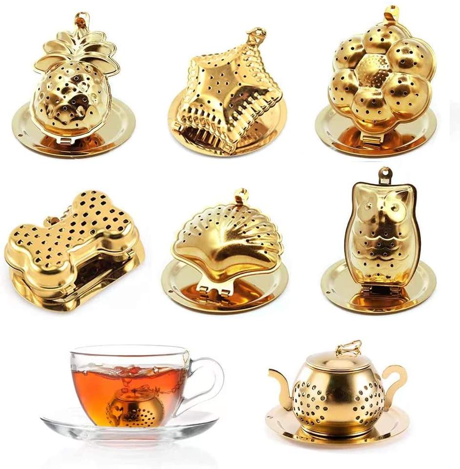 Easy Use Steeping Tea Gold Plating Seashell Shape Stainless Steel Tea Infuser with Chain